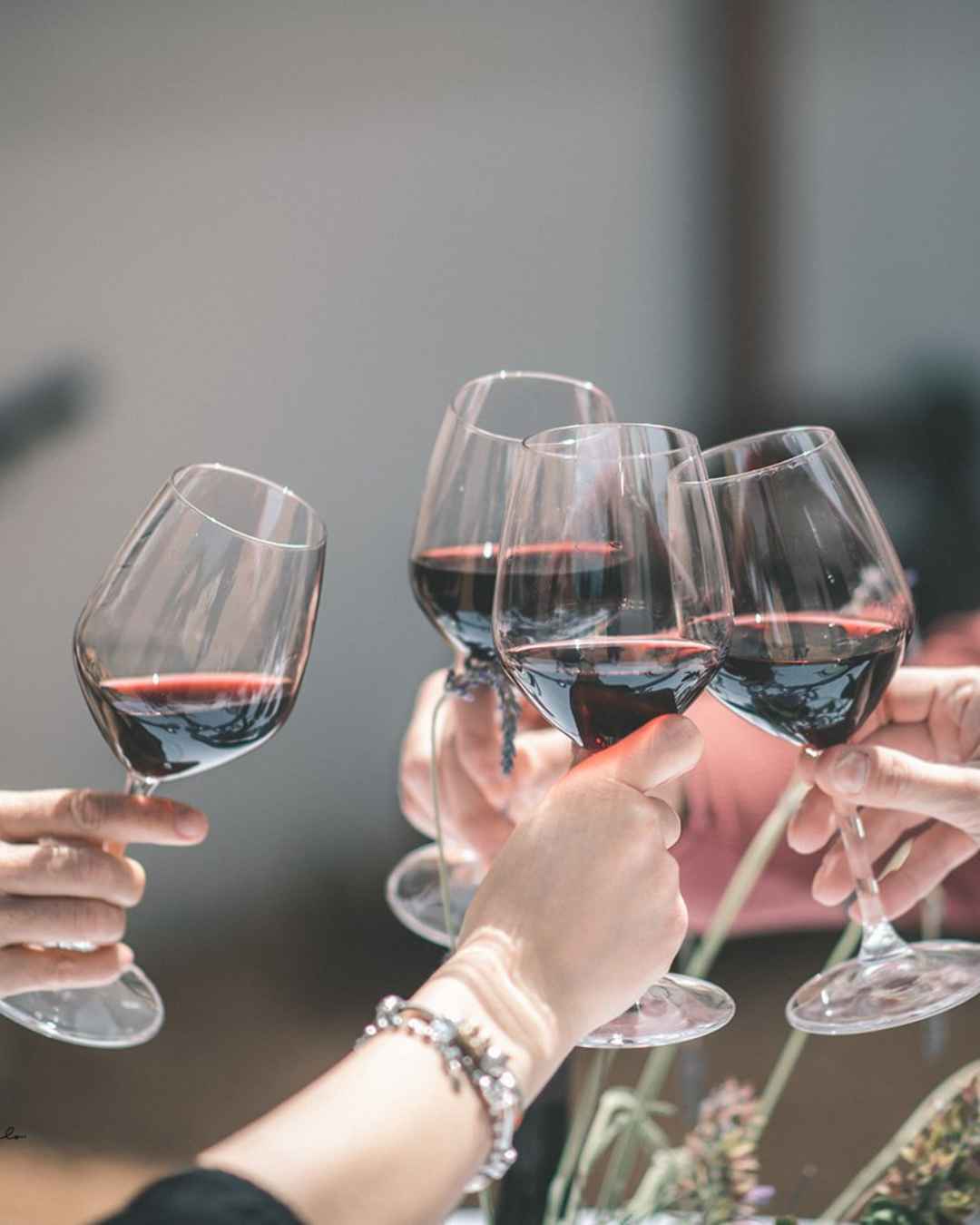Red Wine People are toasting with a glass of red wine.