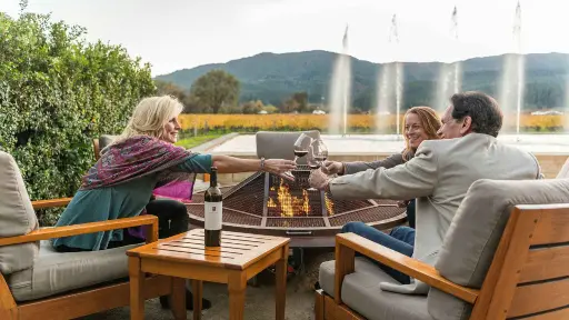 US, Napa Valley, Alpha Omega Winery - Terrace Tasting Outdoor, Signature Selections Flight 